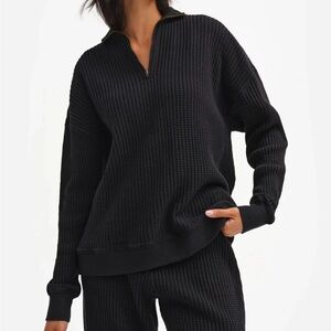 mate the label ORGANIC COTTON HALF‎ ZIP SWEATER size medium large women’s black